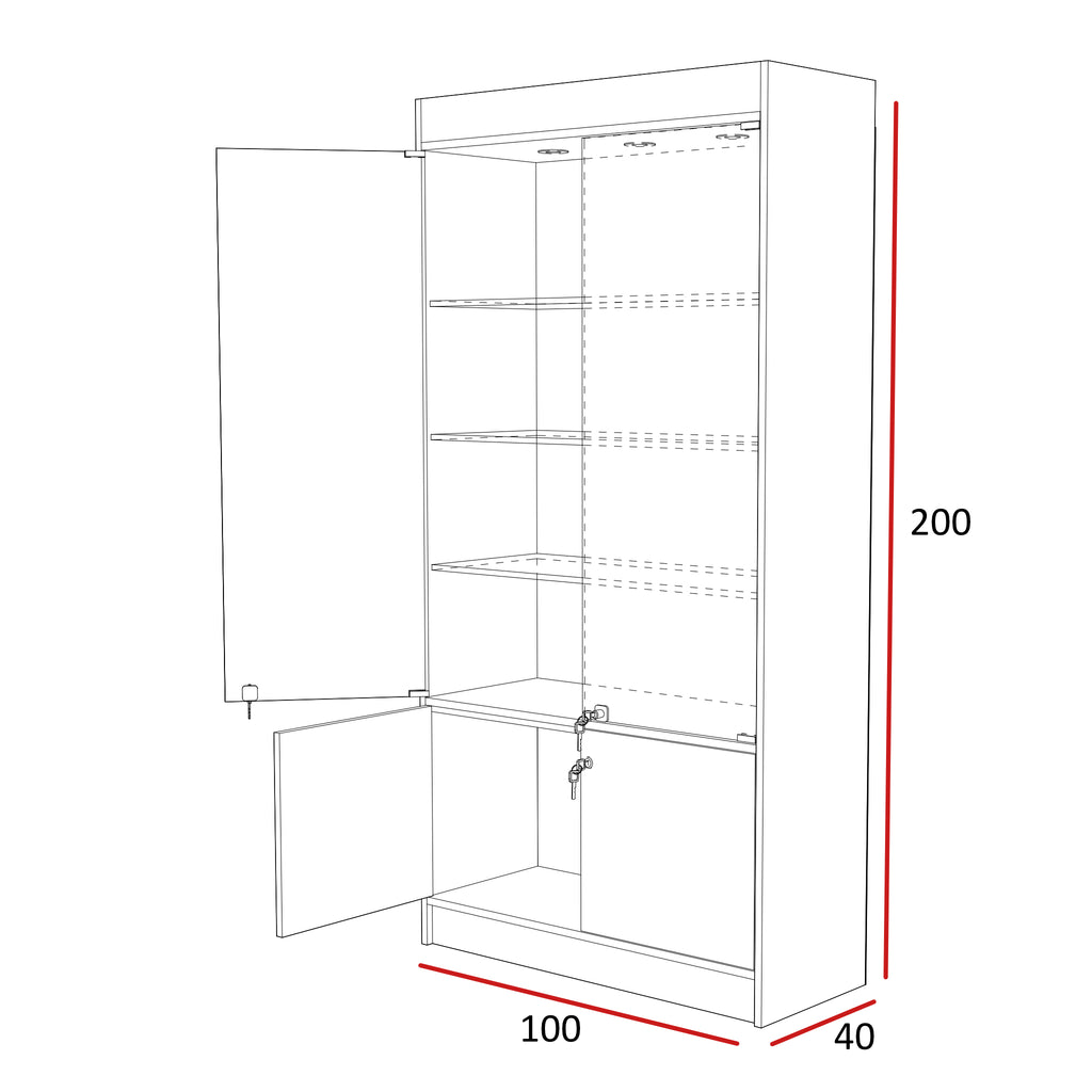 Vitrina Mural Melaminica Para Exhibición Con Bodega 100x40x200cm
