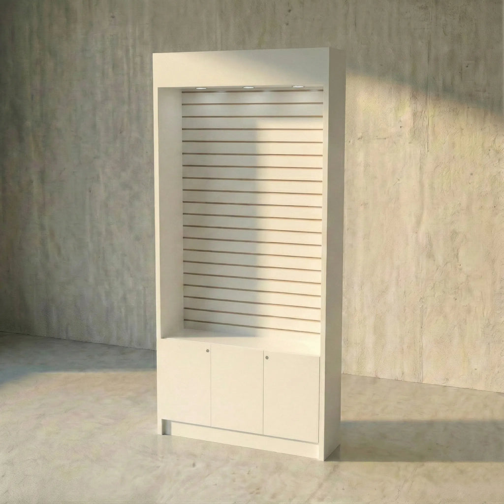 Trasera Mural Con Ranurado Y Bodega 106x30x230cm