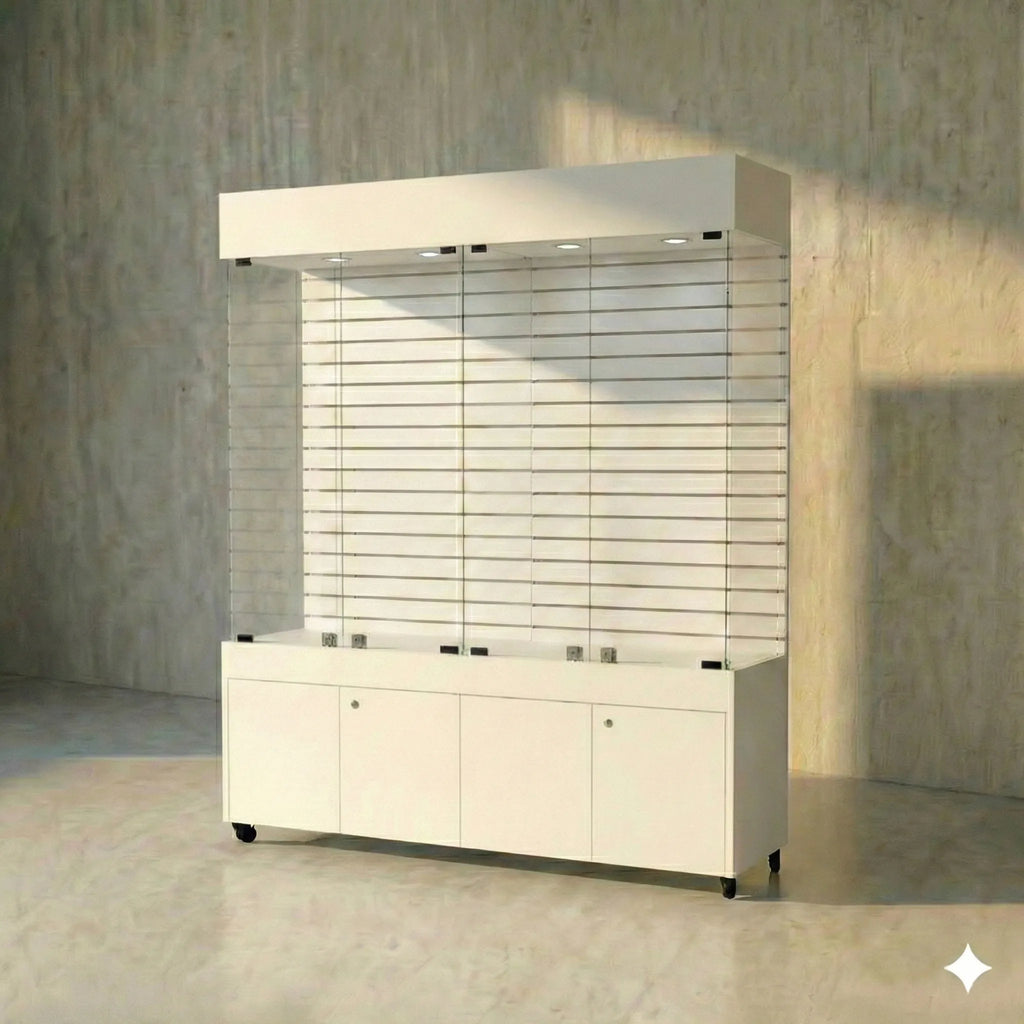Vitrina Con Ranurado Y Bodega  Para Exhibición 150x40x196cm