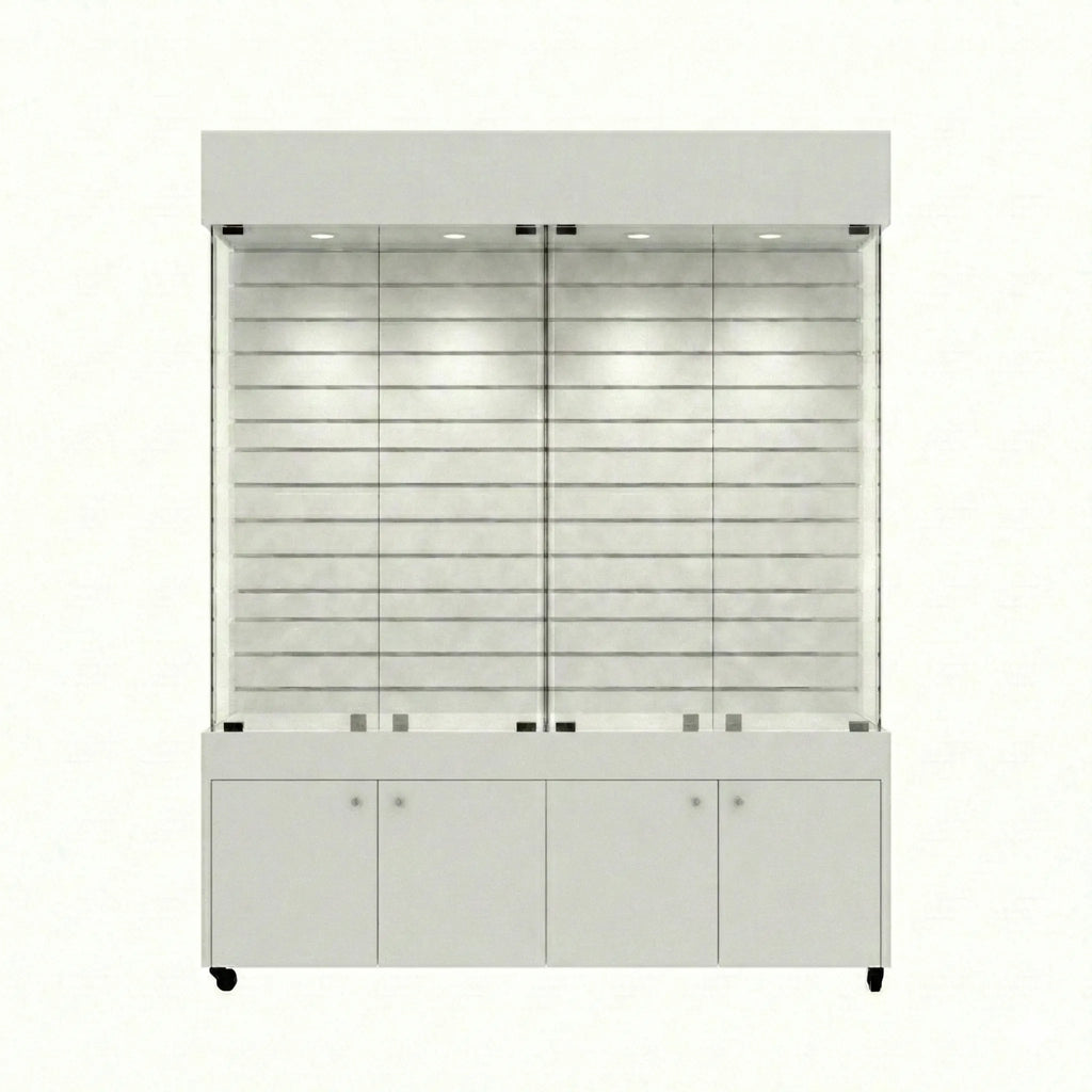 Vitrina Con Ranurado Y Bodega  Para Exhibición 150x40x196cm