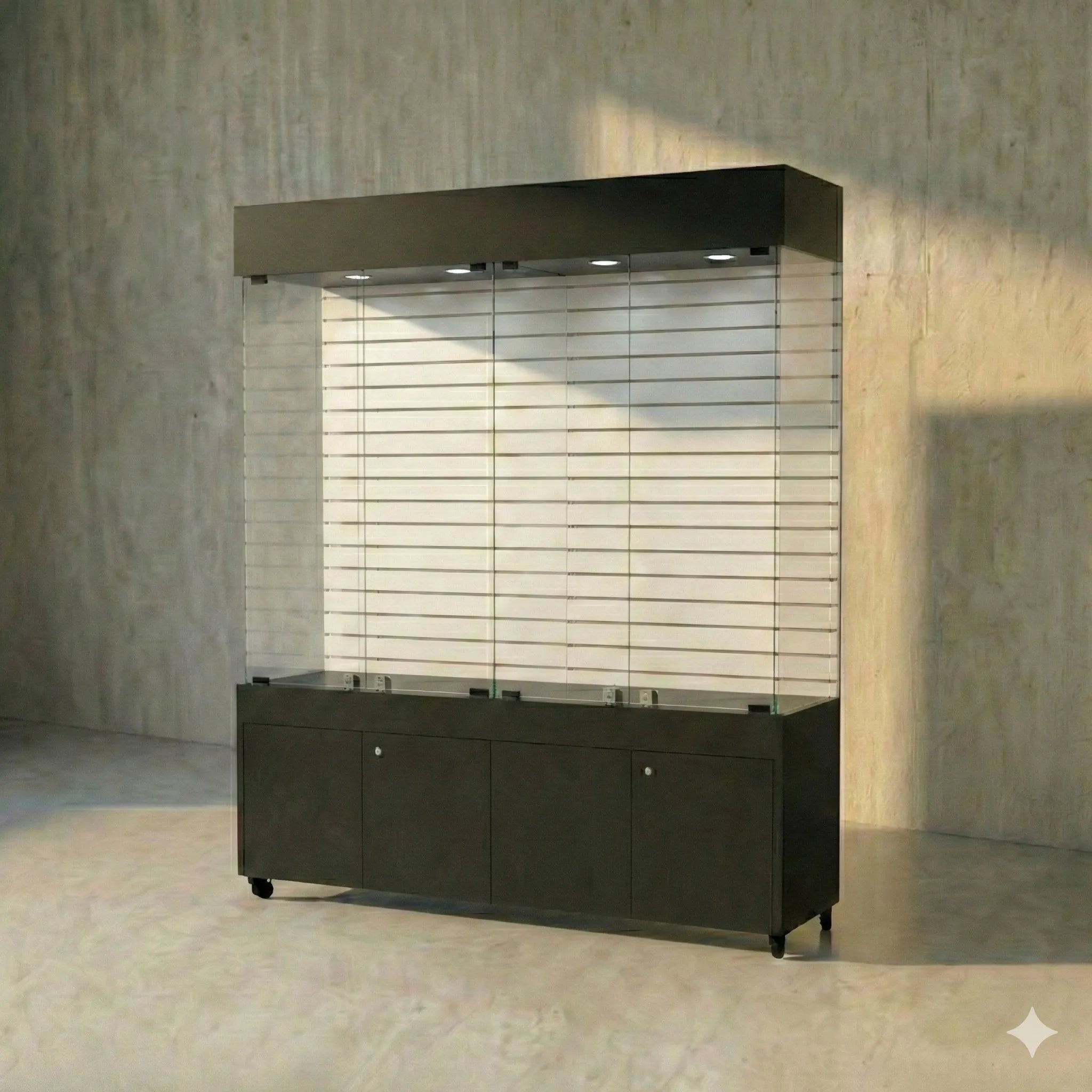 Vitrina Con Ranurado Y Bodega  Para Exhibición 150x40x196cm