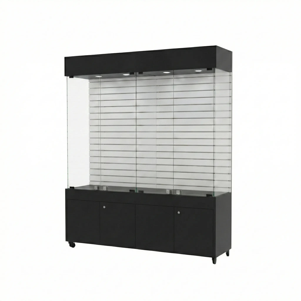 Vitrina Con Ranurado Y Bodega  Para Exhibición 150x40x196cm