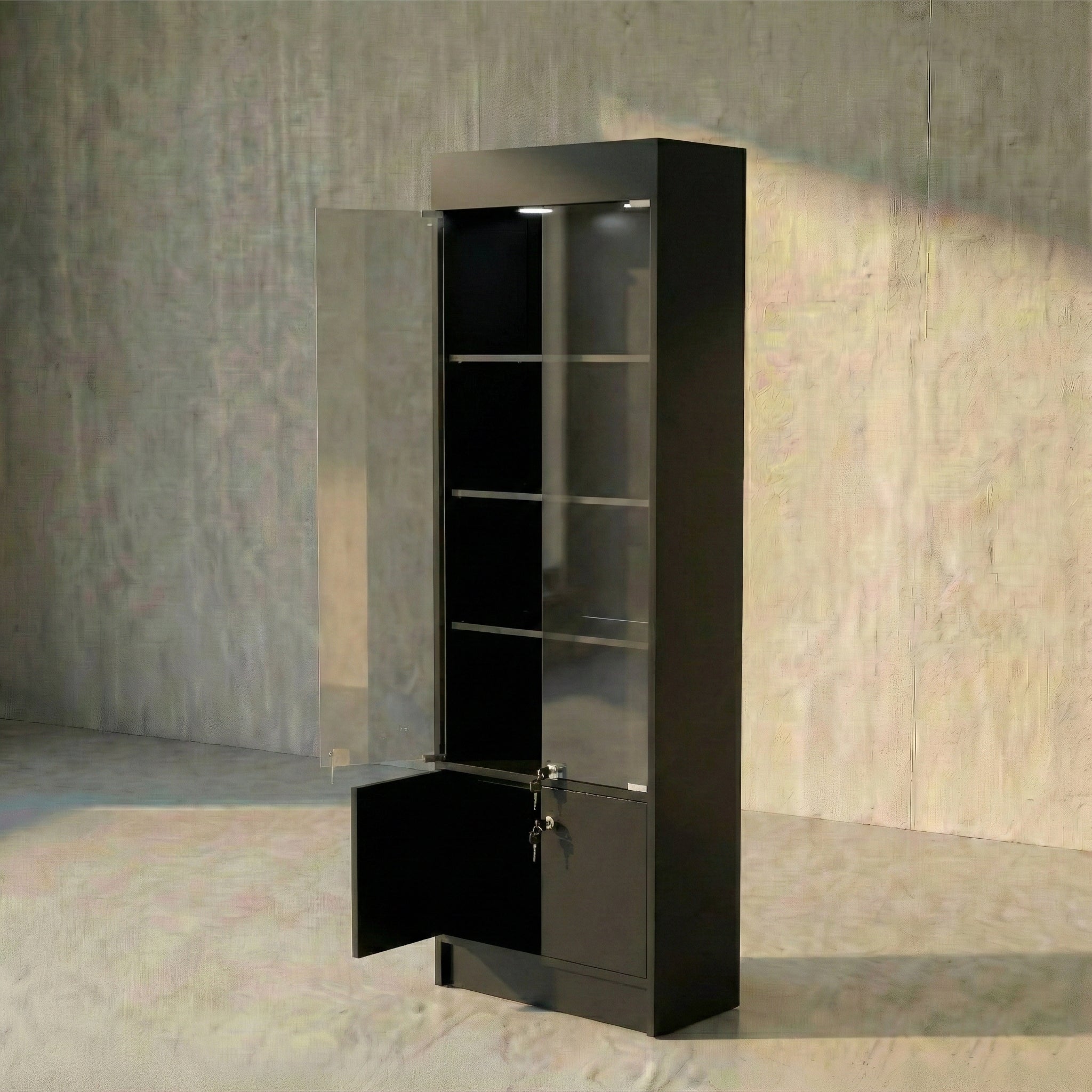 Vitrina Mural Melamínica Para Exhibición Con Bodega 60x33x180cm