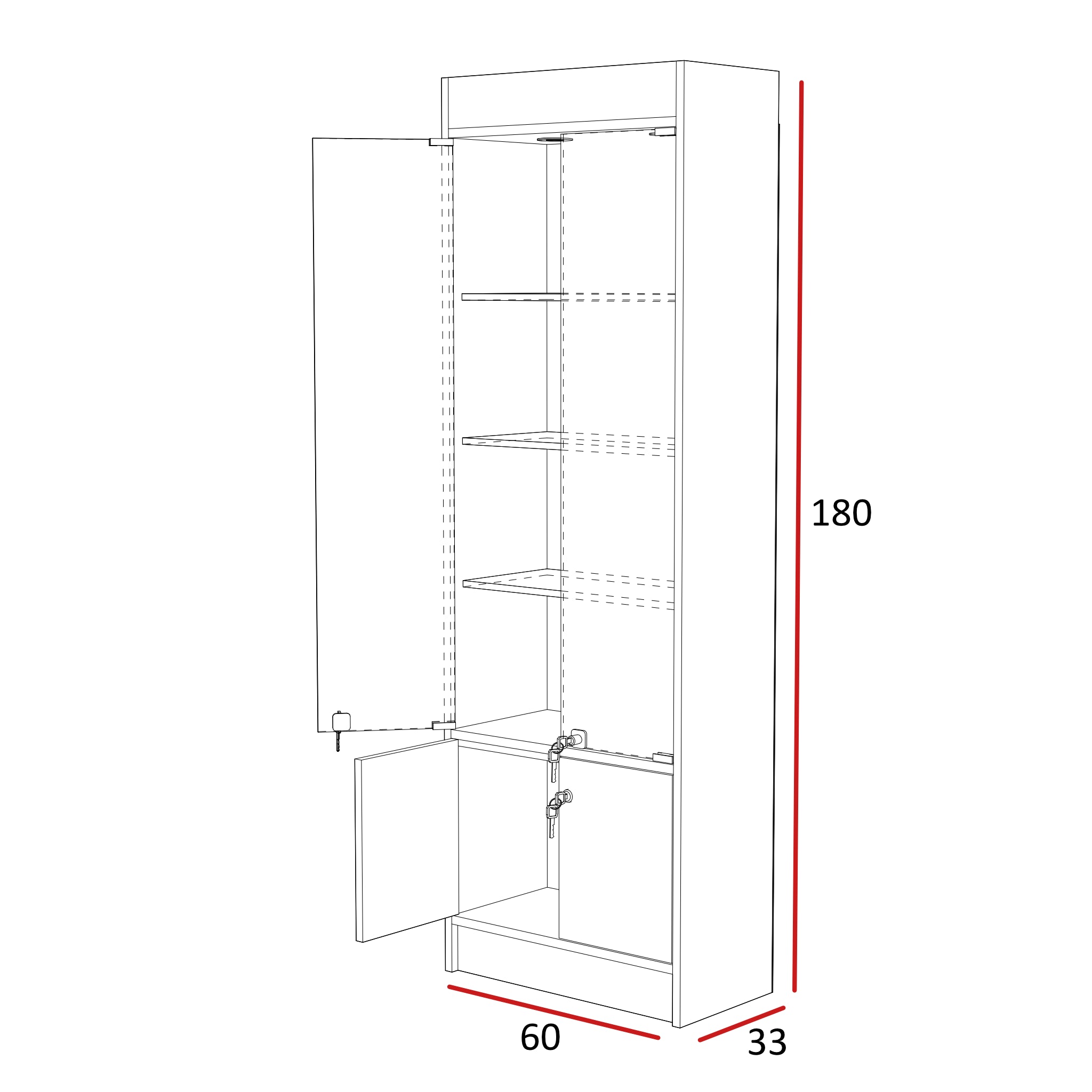 Vitrina Mural Melamínica Para Exhibición Con Bodega 60x33x180cm