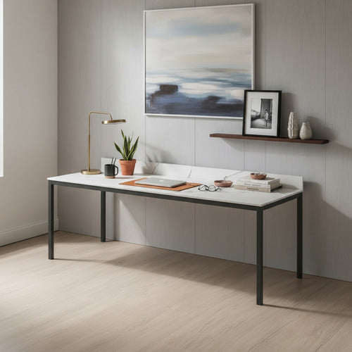 Escritorio Mesa Trabajo Con Base Metálica 240x75x74cm Blanco