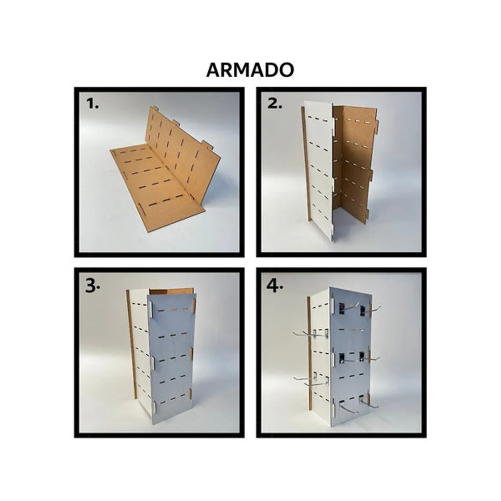 Exhibidor Desarmable P/mostrador 20x50cm + 40 Ganchos 10cm Blanco