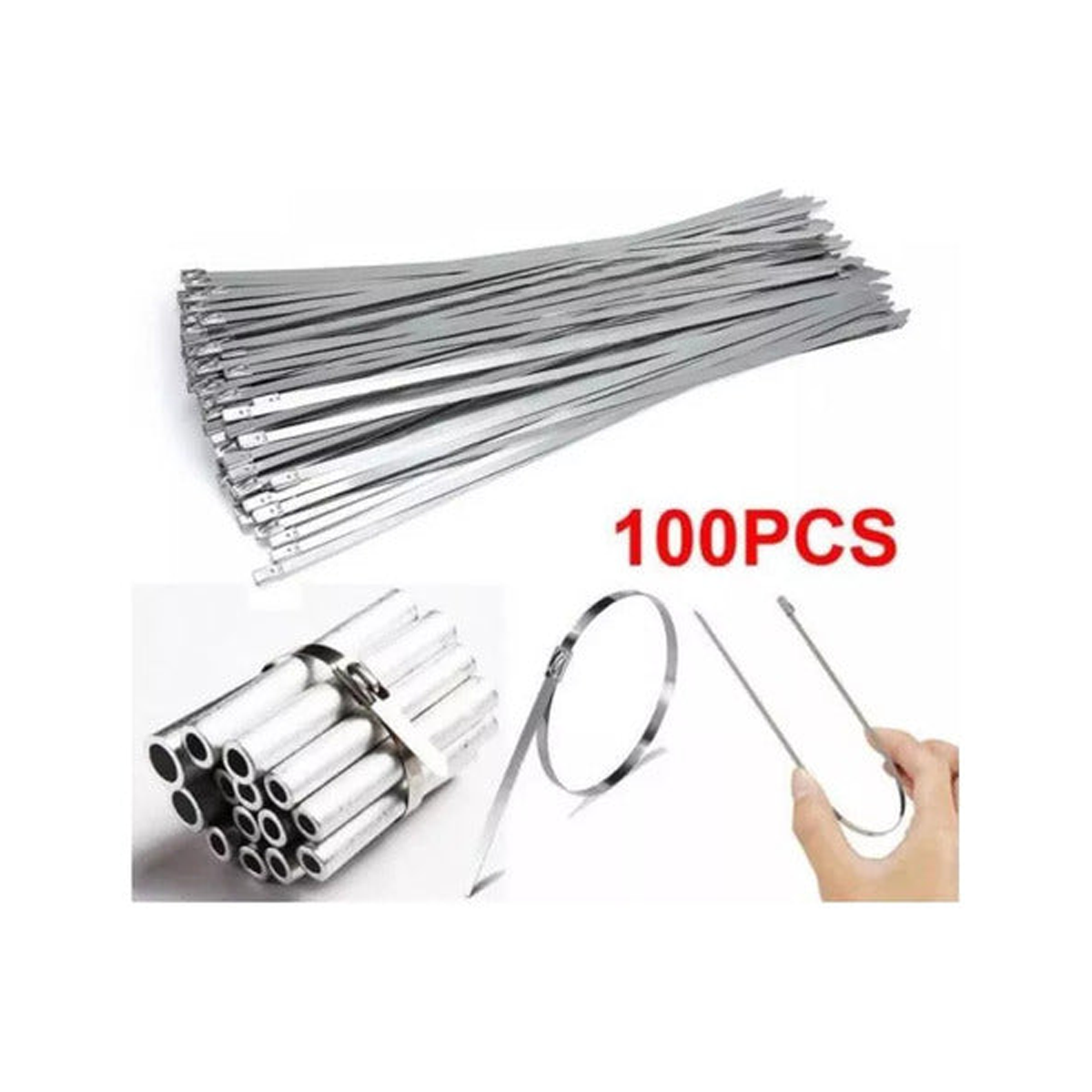 100 Abrazadera Amarra Metálica Acero Inoxidable 4.6x400mm Plateado