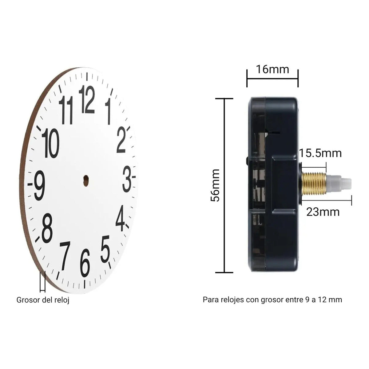 Mecanismo Maquinaria Reloj Mural + Manecillas 7/10cm