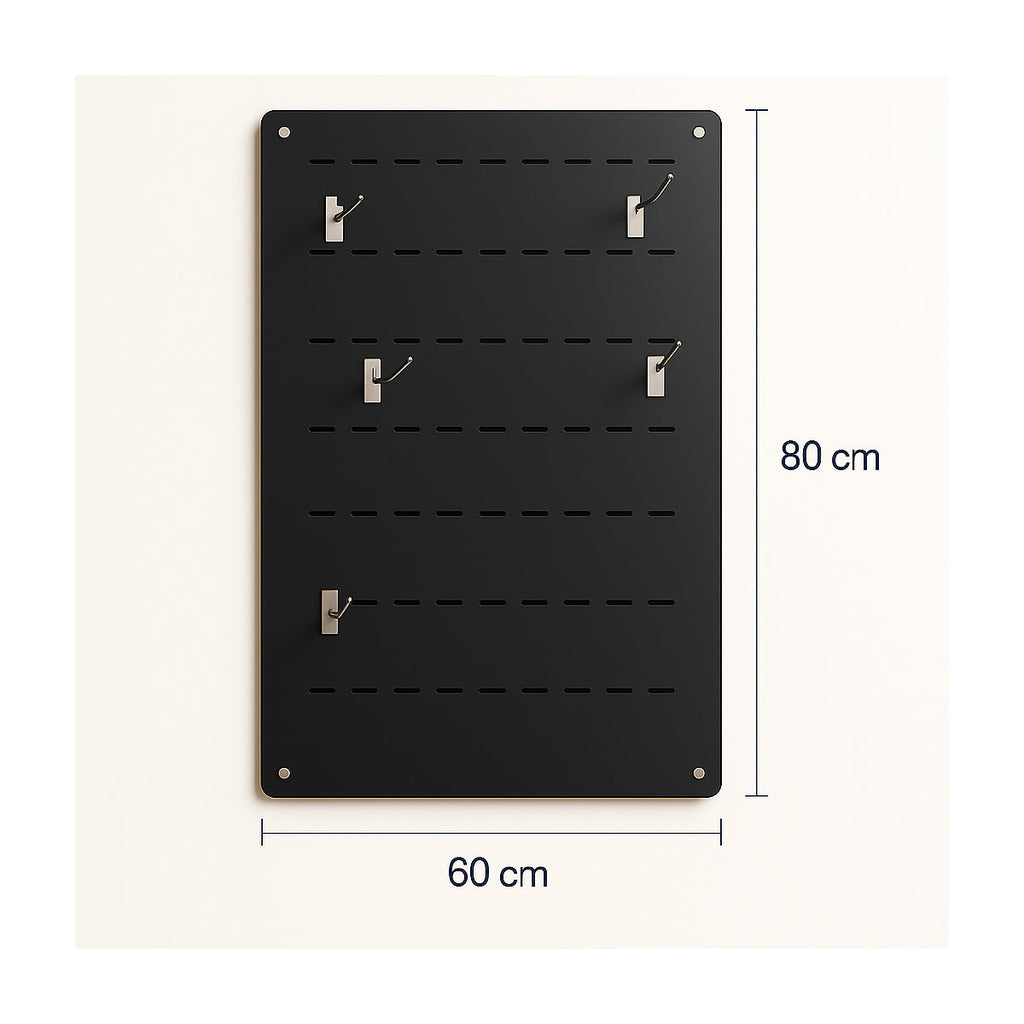 Panel Ranurado De Muro (60x80cm.)  + 9 Ganchos Cromados
