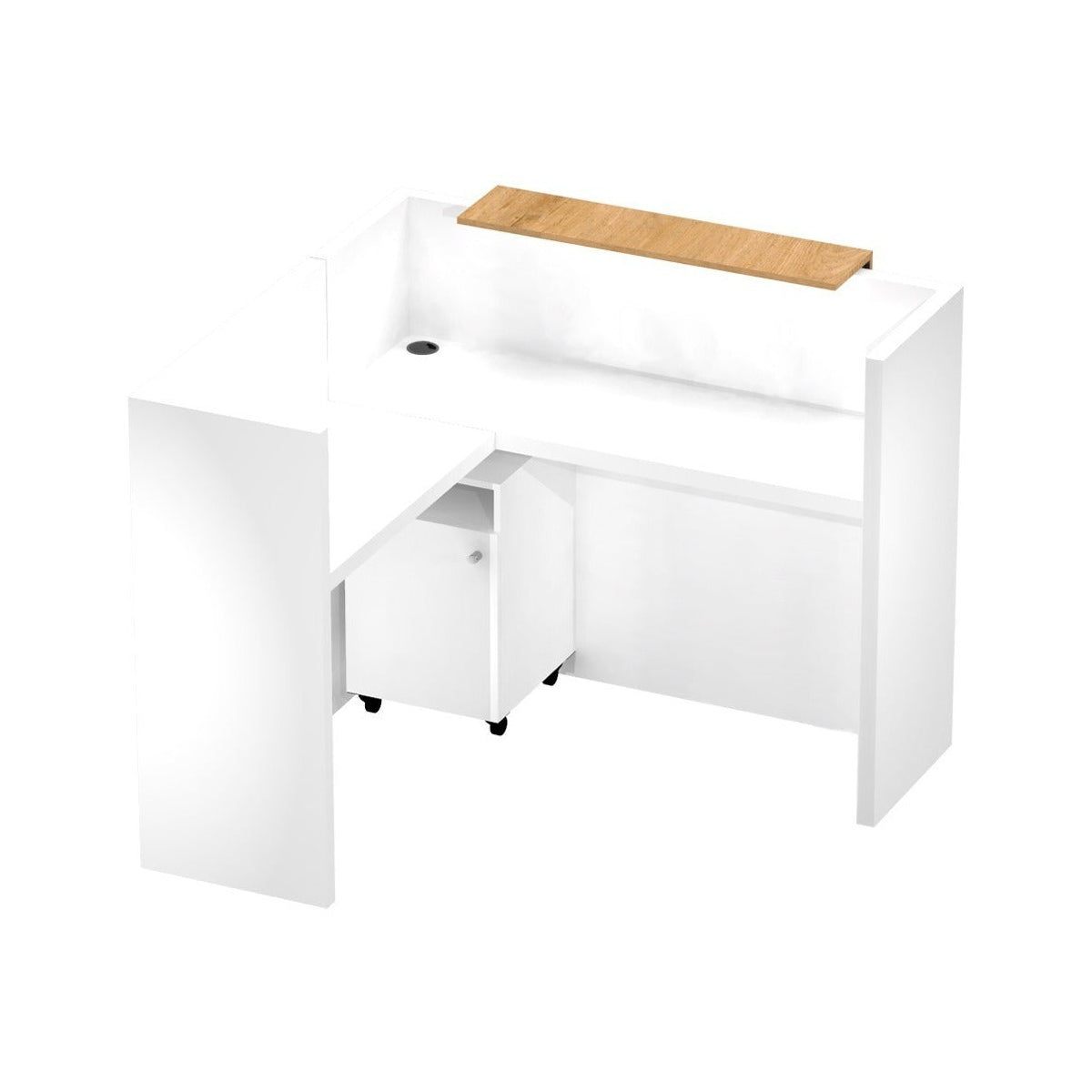 Mesón Recepción L Abierto Con Mueble De Apoyo 136x136x112cm