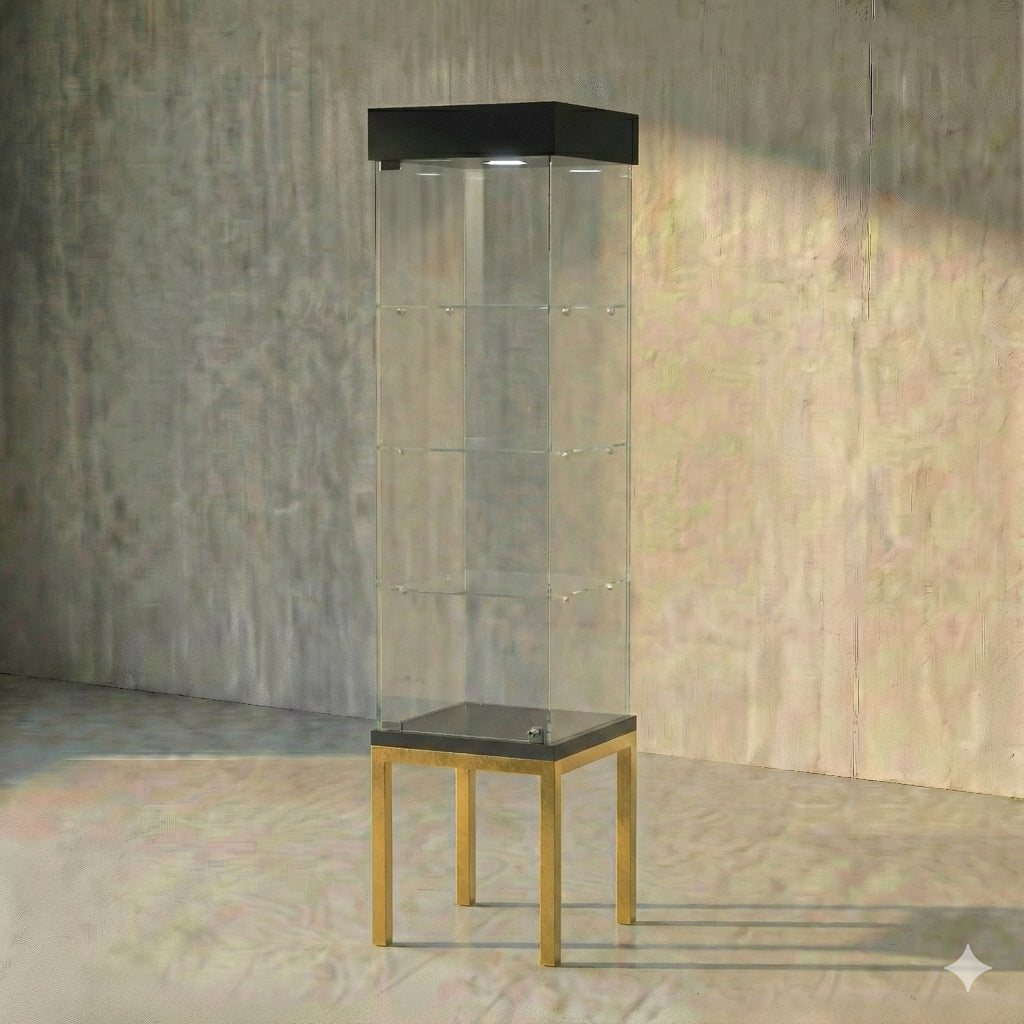 Vitrina Panorámica Para Exhibición Con Base Metal 40x40x180