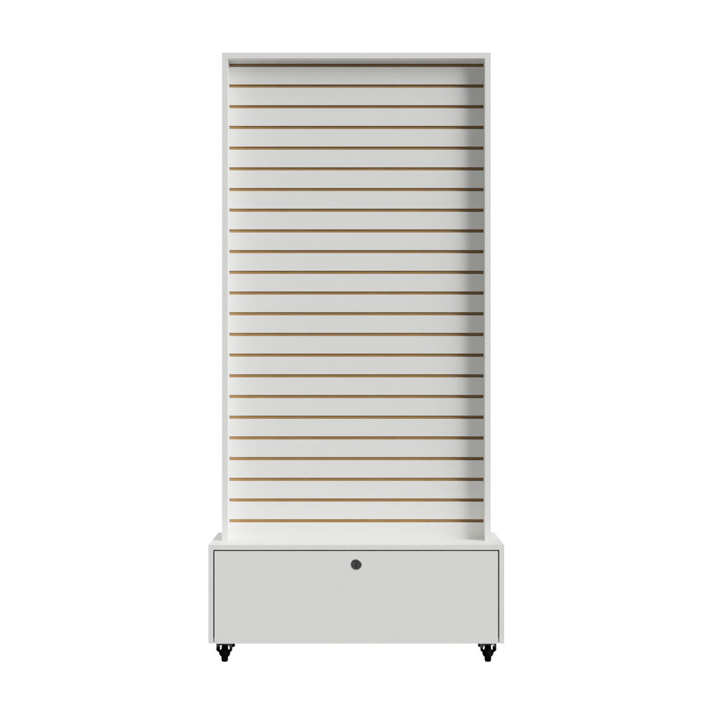 Exhibidor De Dos Caras Panel Ranurado Con Bodega 80x40x187,5