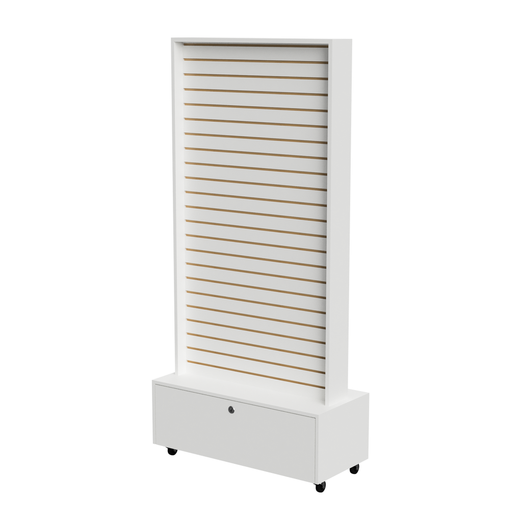 Exhibidor De Dos Caras Panel Ranurado Con Bodega 80x40x187,5